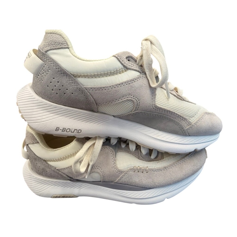 LL Bean Womens 8.5 True Comfort B-Bound Sneakers Grey Cream Mesh Suede 524081‎